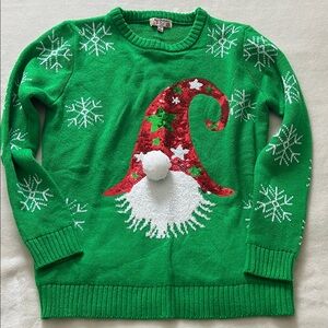 Poof! Green Christmas Sweater with Gold Accents